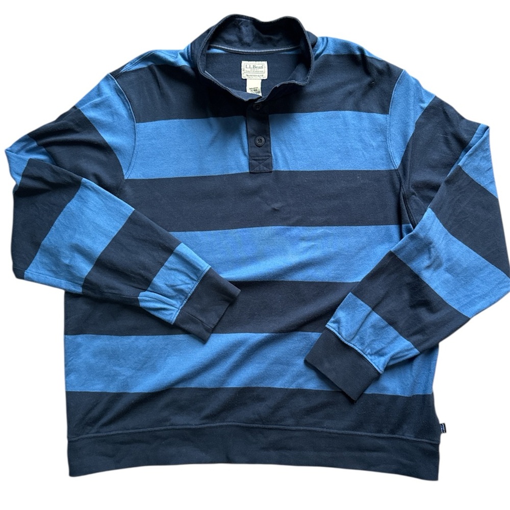 Vintage L.L. Bean Men’s Rugby Striped Long Sleeve Mockneck, X Large Blue